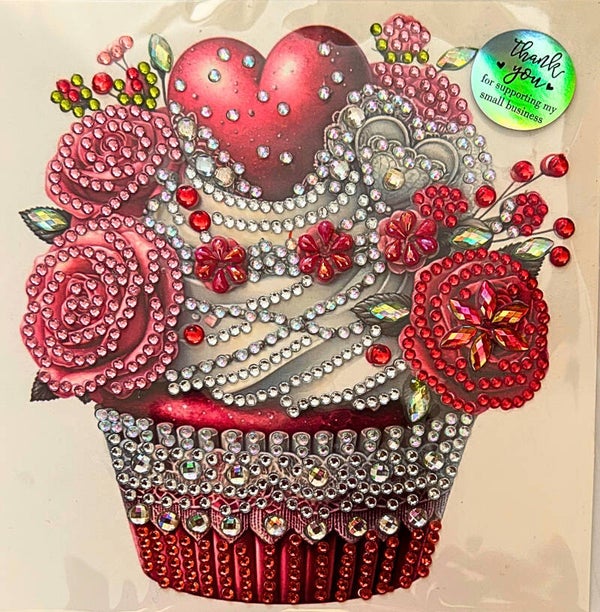 Diamond-painted love cup cake Valentines day card