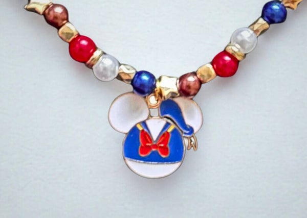Hypoallergenic Gold-plated multi-  Coloured beaded necklace with a Donald Duck charm