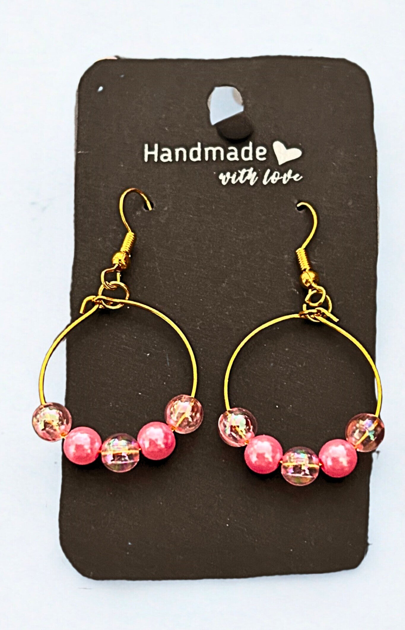 Gold-plated pink beaded hoop earrings