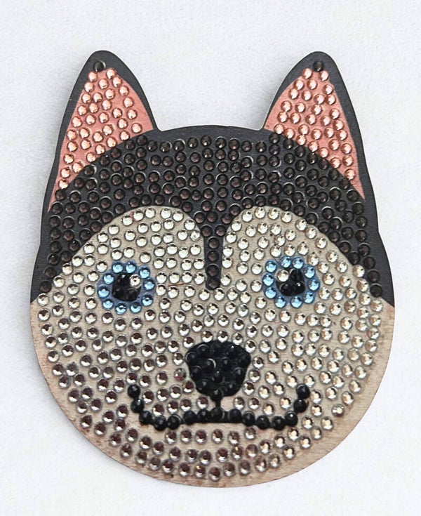 Diamond-painted set of 8 dog coasters including Labrador, pug, husky and others