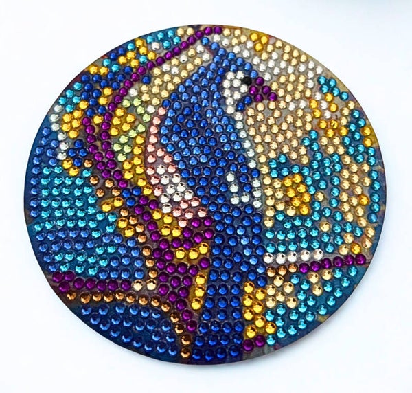 Diamond-painted bird coaster