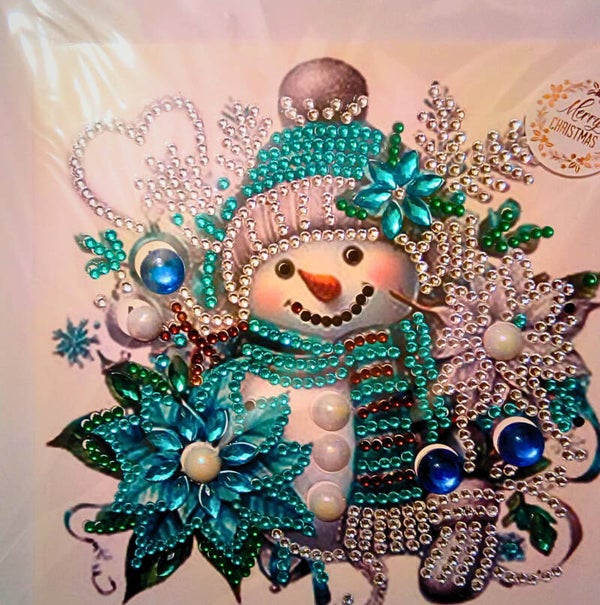 Christmas snowman card with blue hat and scarf