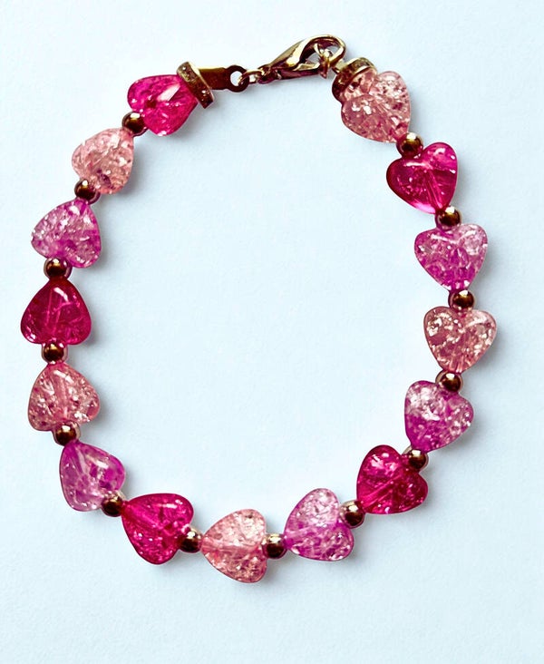 Hypoallergenic Gold-plated multi-coloured  heart beaded bracelet