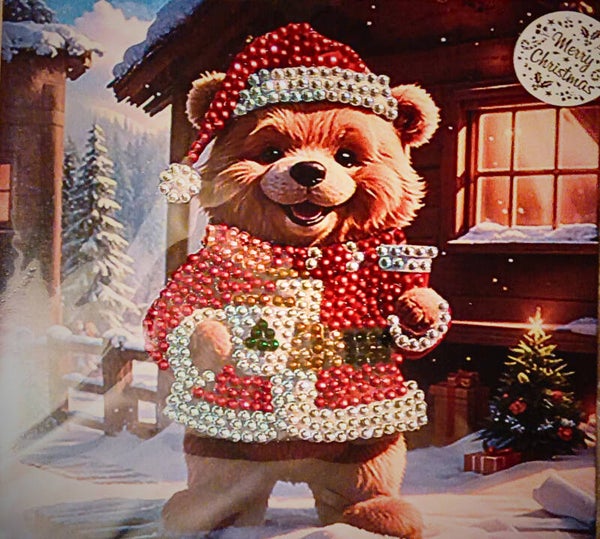Bear with hot drinks Christmas card