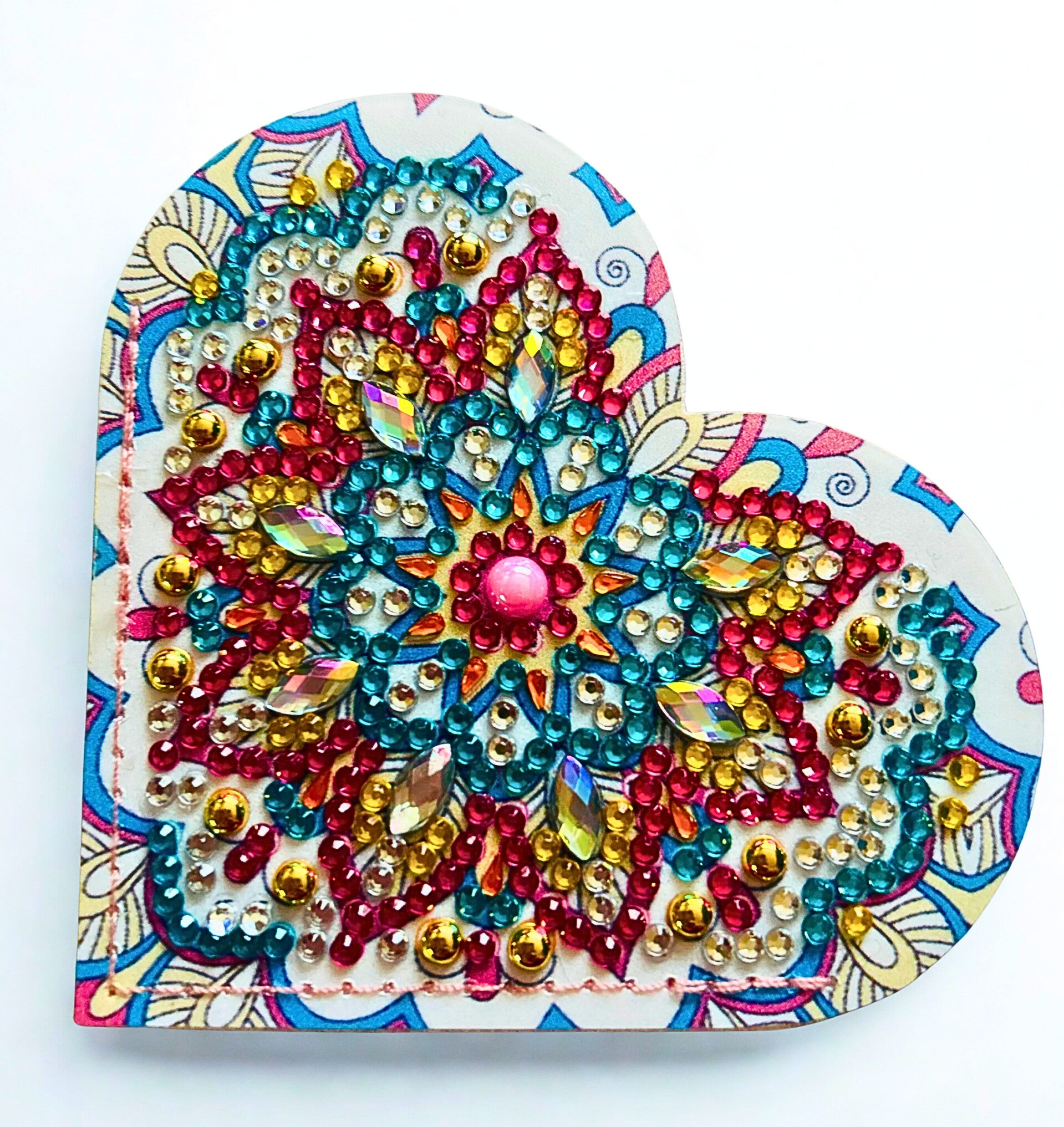 Diamond-painted blue and orange heart bookmark