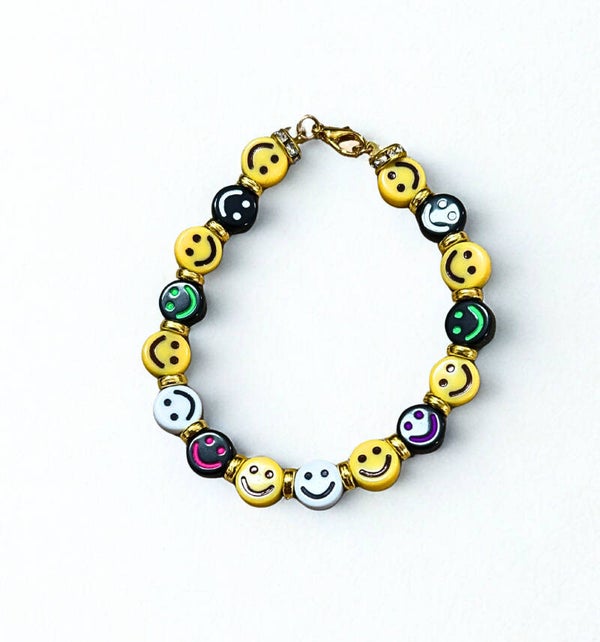 Hypoallergenic Gold-plated multi-coloured smiley face beaded  bracelet