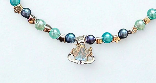 Hypoallergenic Silver-plated multi blue necklace with a blue star planet charm