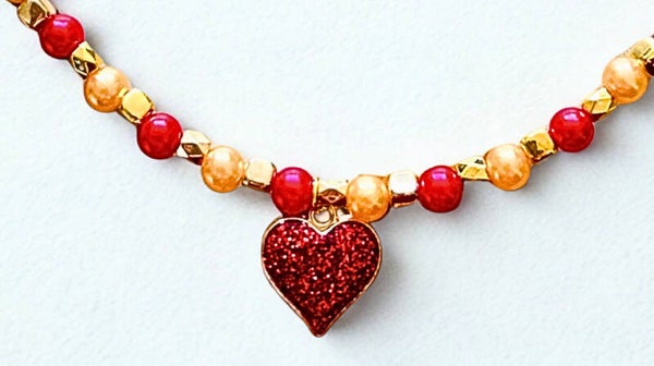 Hypoallergenic Gold-plated red glittered heart necklace