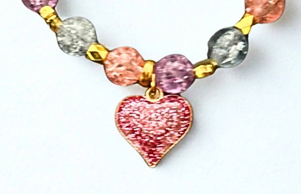Hypoallergenic Gold-plated pink glittered heart bracelet