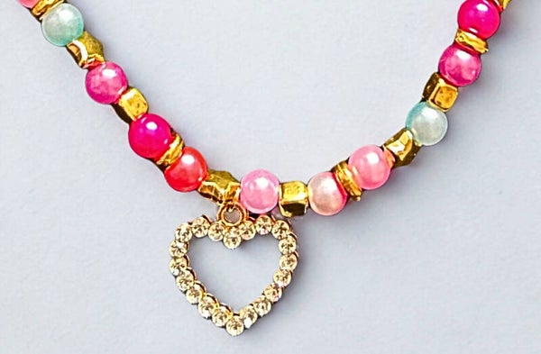 Hypoallergenic Gold-plated  multi-coloured beaded necklace with a swarovski Crystal head charm