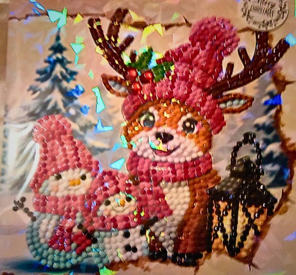 Small Snowmen with a reindeer Christmas card