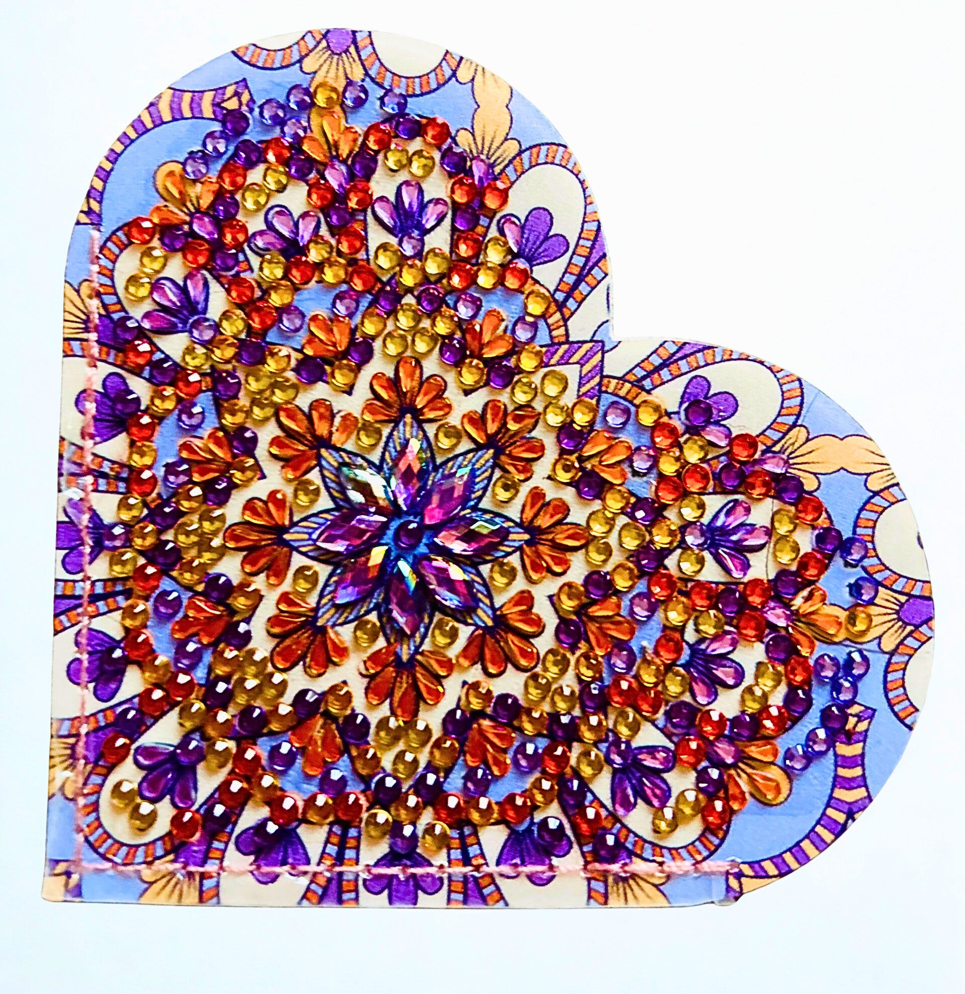 Diamond-painted pink and green heart bookmark