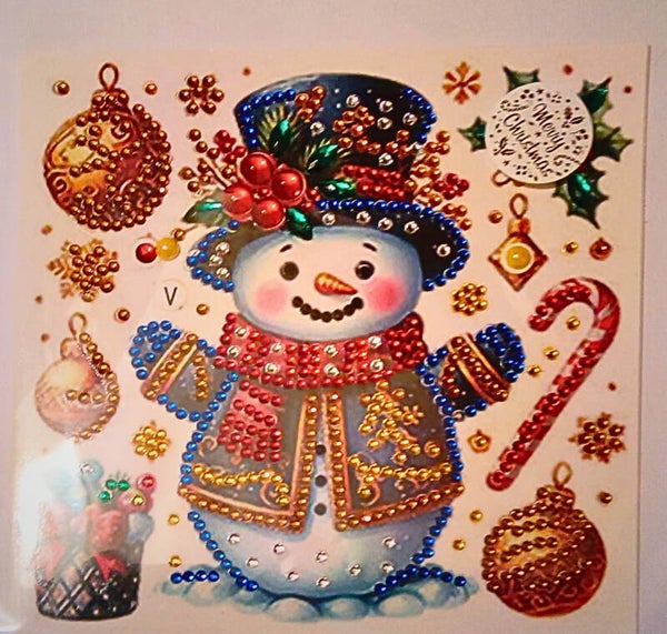 Snowman in a Christmas blue hat Christmas card