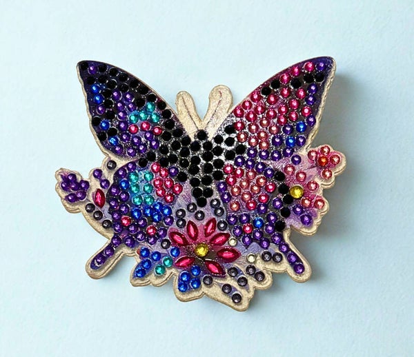 Diamond-painted blue and purple Butterfly Fridge magnet