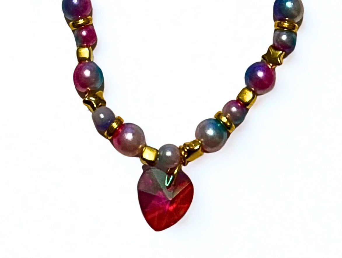 Hypoallergenic Gold-plated pink Crystal heart necklace