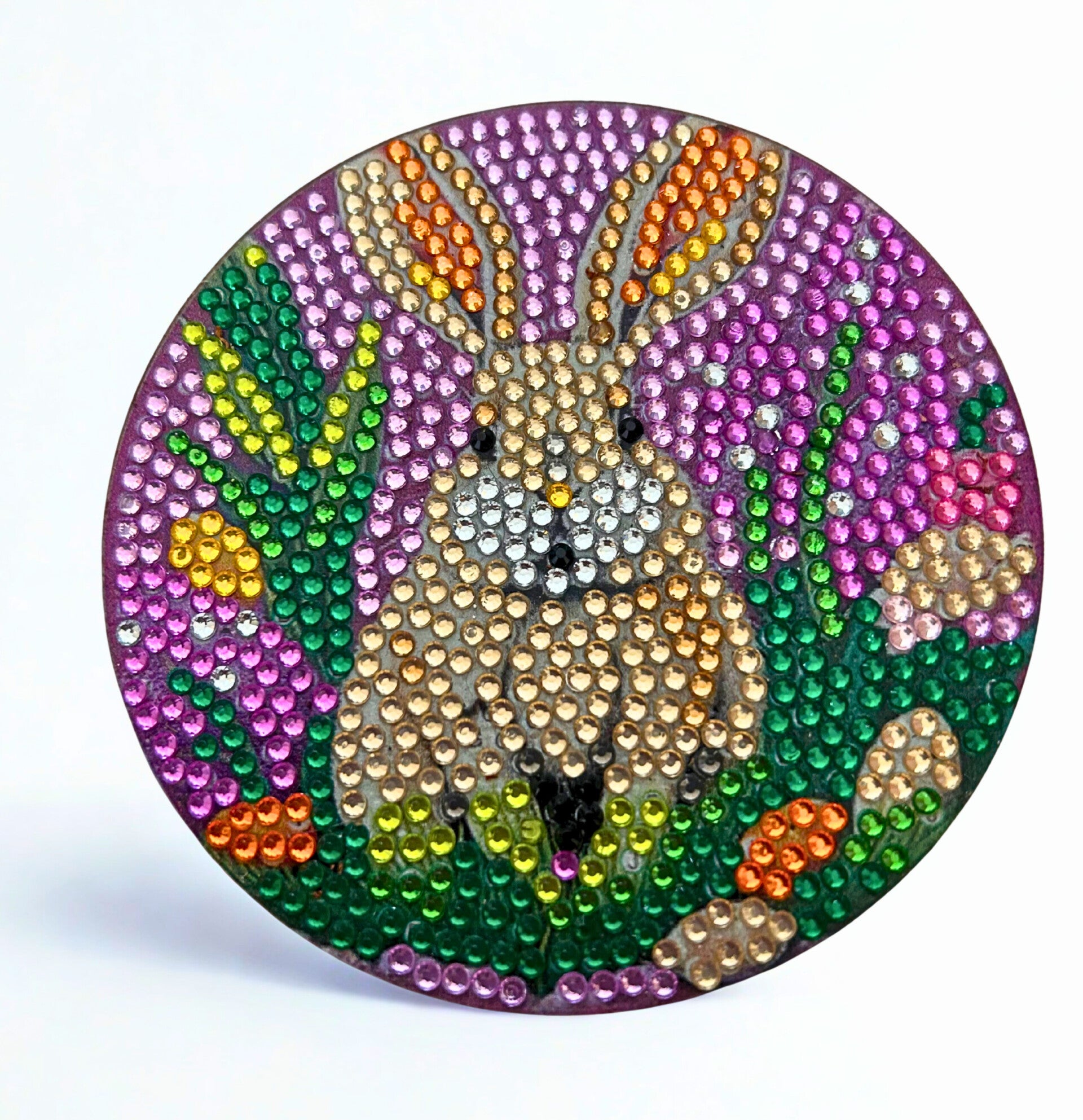 Diamond-painted set of 4 coasters with bunny rabbits