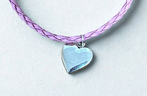 Hypoallergenic Silver-plated pink rope bracelet with a heart charm