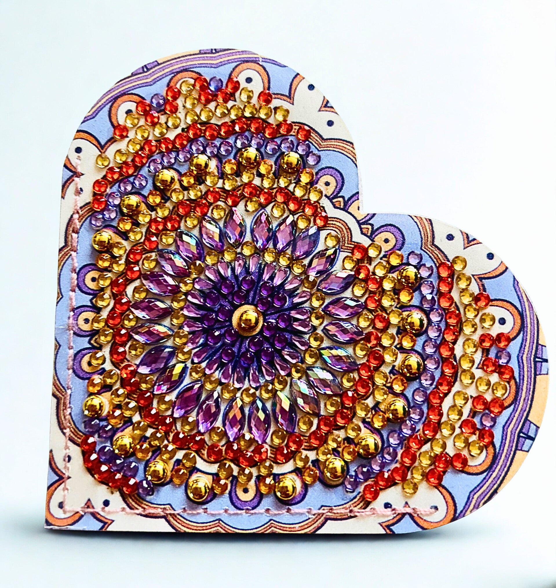 Diamond-painted orange and red heart bookmark