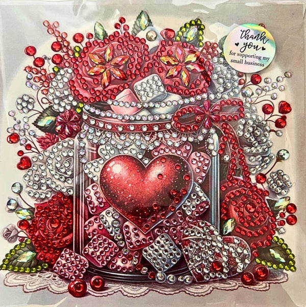 Diamond-painted love in a jar Valentines day card