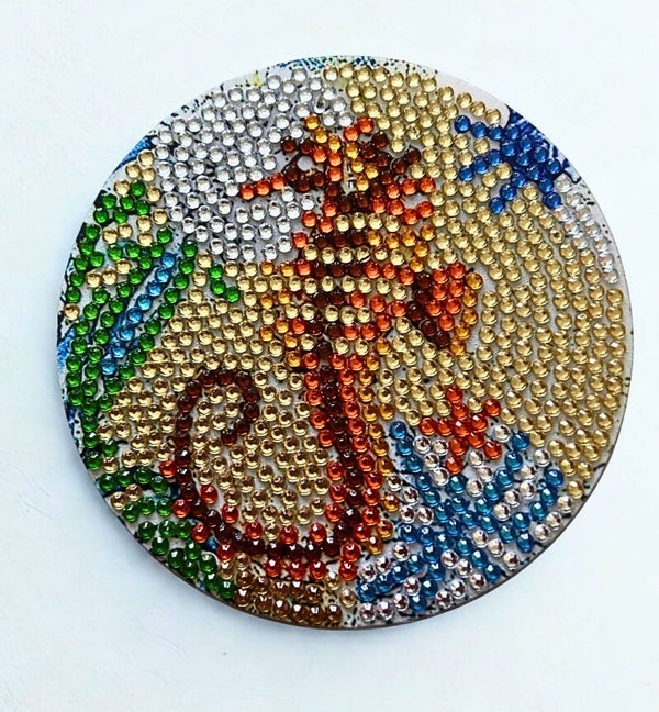 Set of 4 sea animal themed diamond- painted coasters including sea horse. Whale, octopus and a pink shell