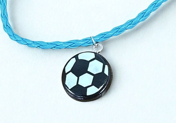 Hypoallergenic silver-plated blue rope bracelet with a Football charm