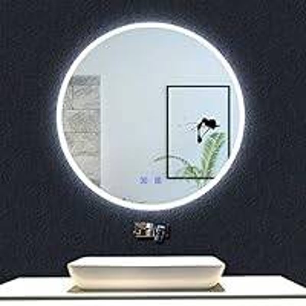 Espejo Baño con Iluminación LED Redondo 80 LED Envolvente), Botón Táctil encendido y con Antivaho