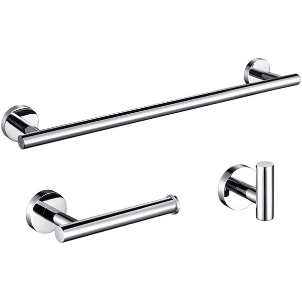 Accesorios de baño en cromo Toallero 30cm + Percha+ Portarollos