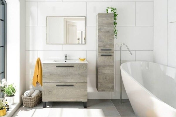 Pack Mueble de Baño ATNA Roble 2 Cajones y Espejo + Columna 2 P