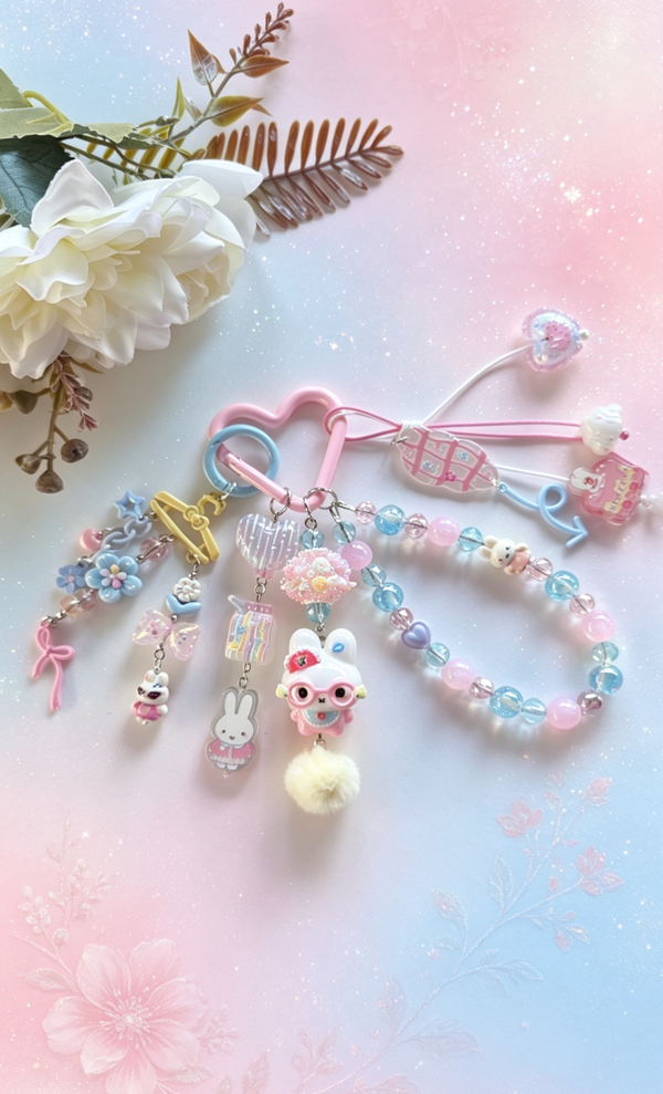 - Aesthetic-Focused: Kawaii Coquette Bunny & Bead Keychain