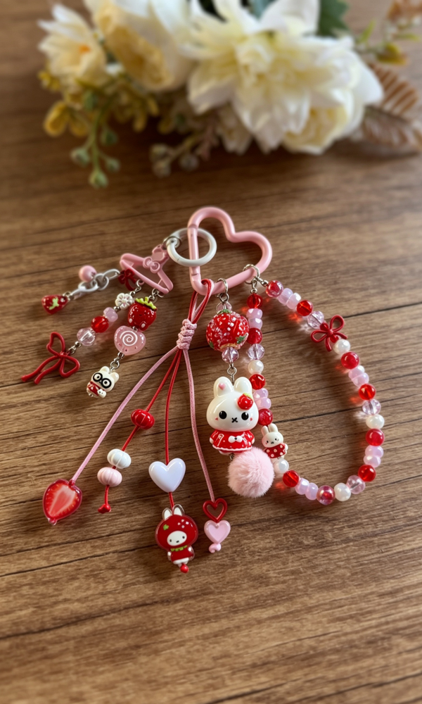 Sweet Strawberry Bunny Bag Charm