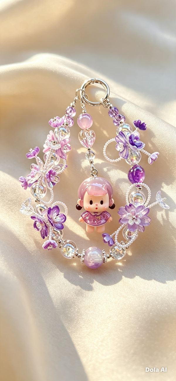 BUER Doll Purple Floral Handmade Bag Charm