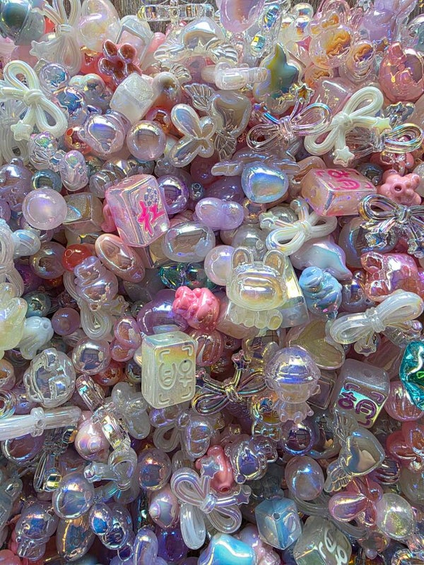 Pastel Glow Bead Mix – Iridescent Optical, Resin & Acrylic Beads