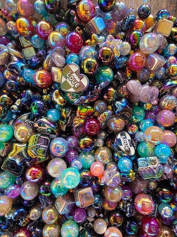 Rainbow Chrome & Resin Bead Mix – Iridescent Metallic Acrylic Beads