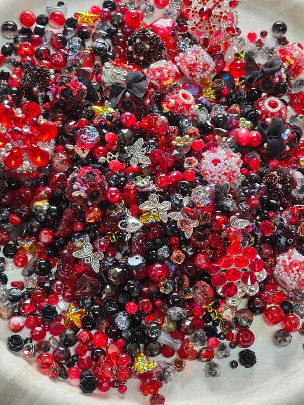 Red Black Gothic Bead Mix: Glass, Acrylic, Charms for Jewelry Making