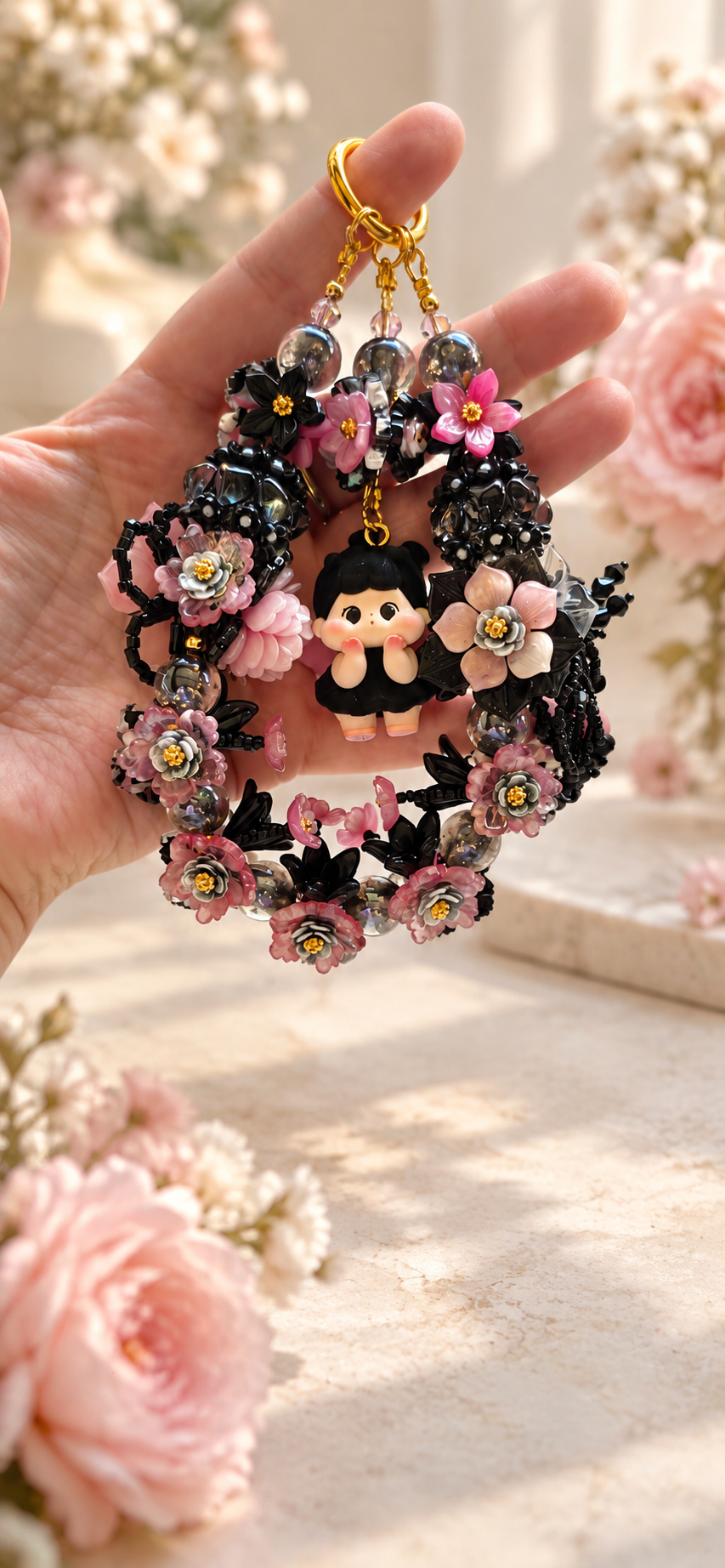 QOQO Doll Bag Chain – Midnight Pink Florals