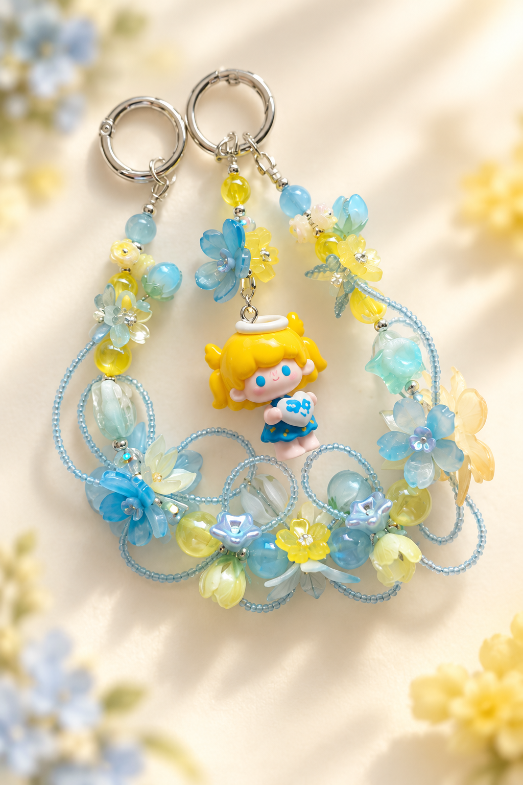 UUTOY Doll Bag Charm – Blue & Yellow Floral Beaded Chain