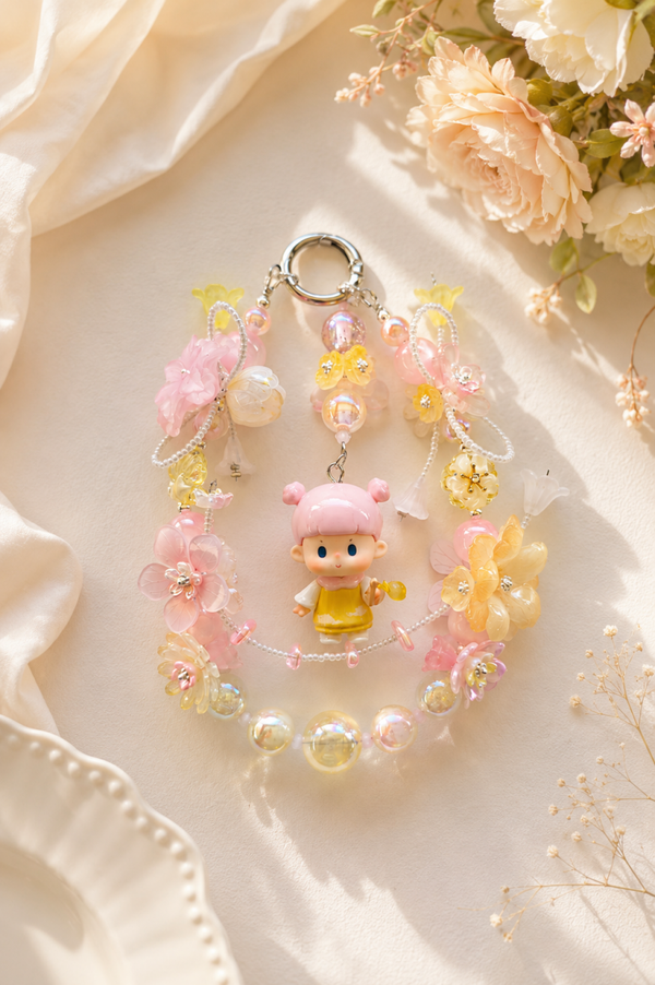 Buer Pastel Kawaii Beaded Keychain – Handmade Floral Bag Charm