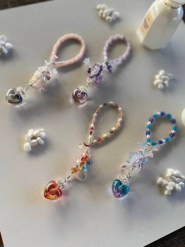 Crown Heart Bead Bag Charms / Keychains