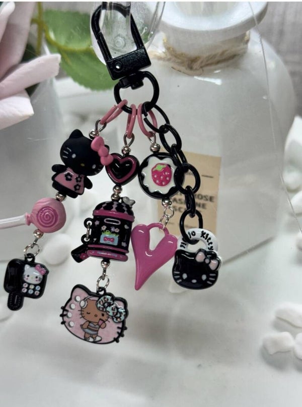 Black pink alloy metal keychain