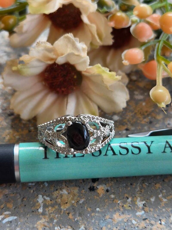 Verstelbare Ring met Zwarte Onyx