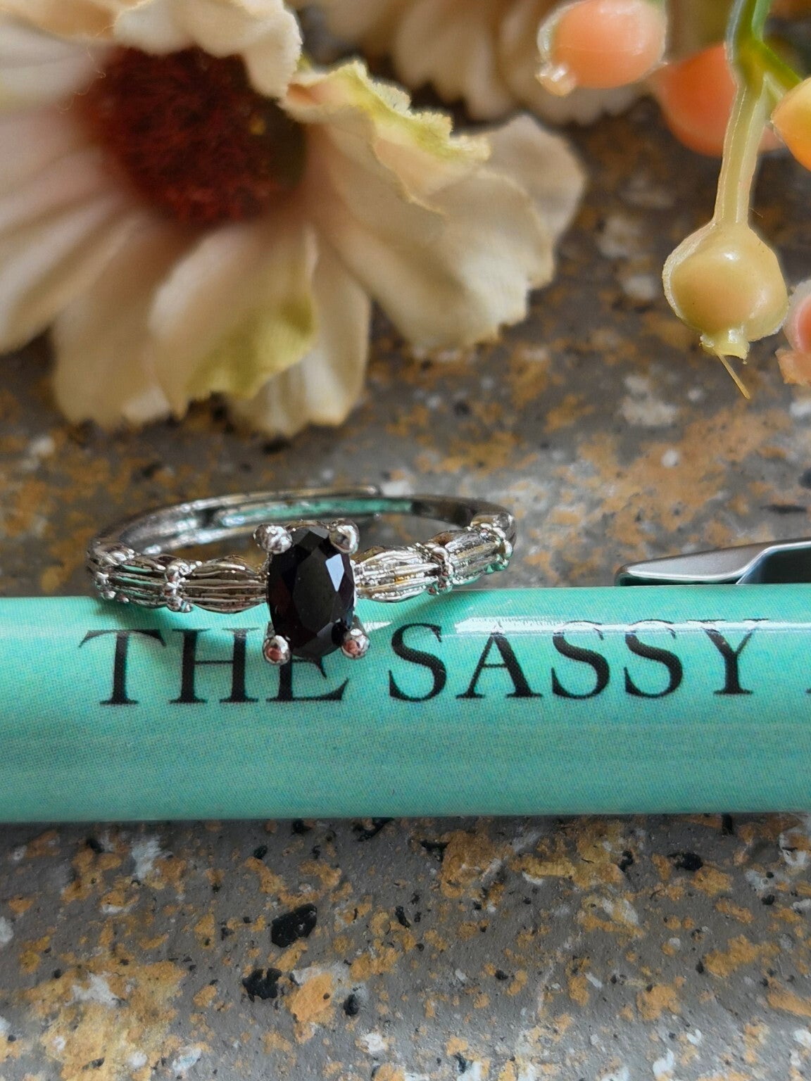 Verstelbare Ring met Zwarte Spinel