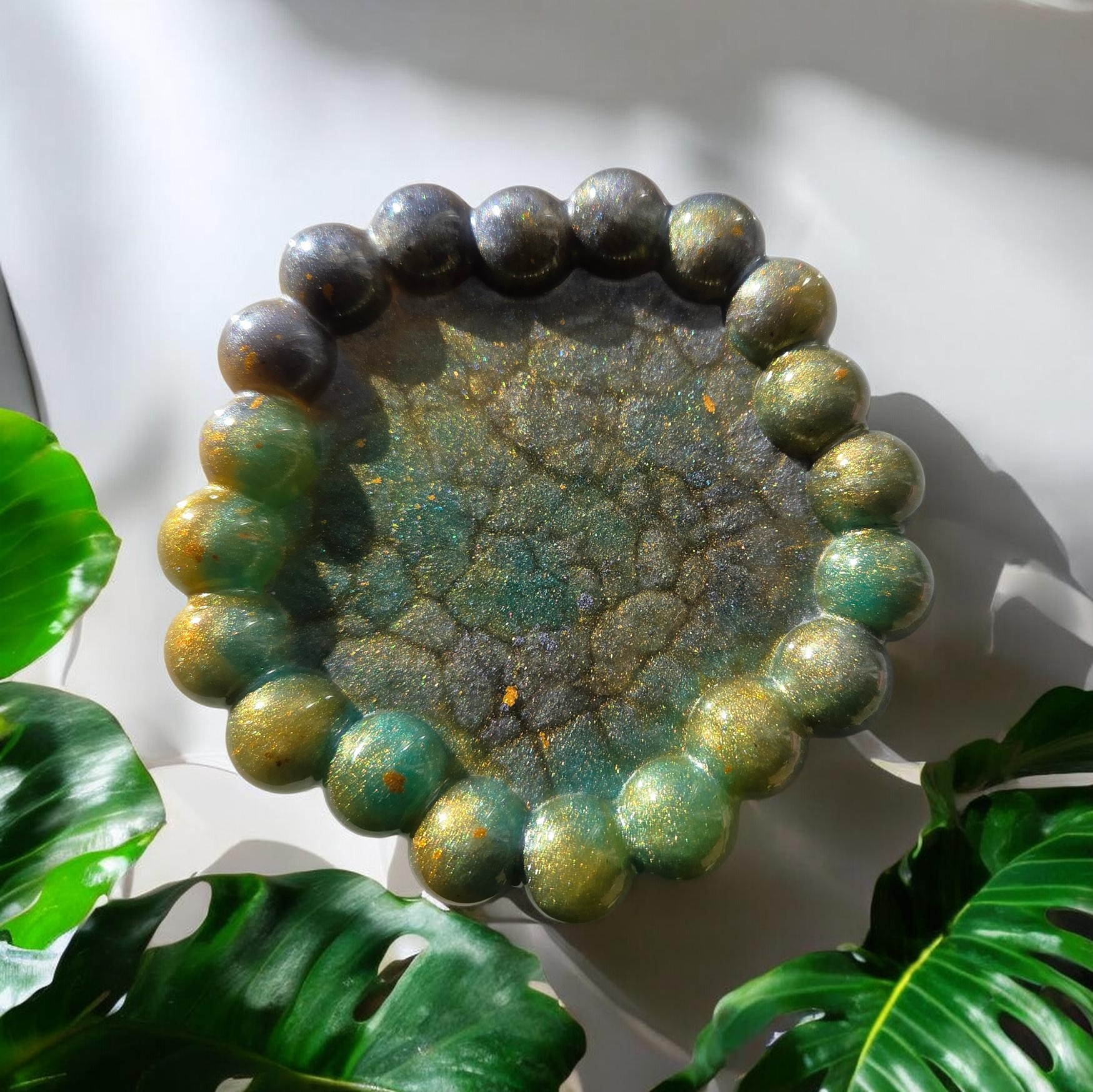 Epoxy onderzetter groen geel/goud grijs