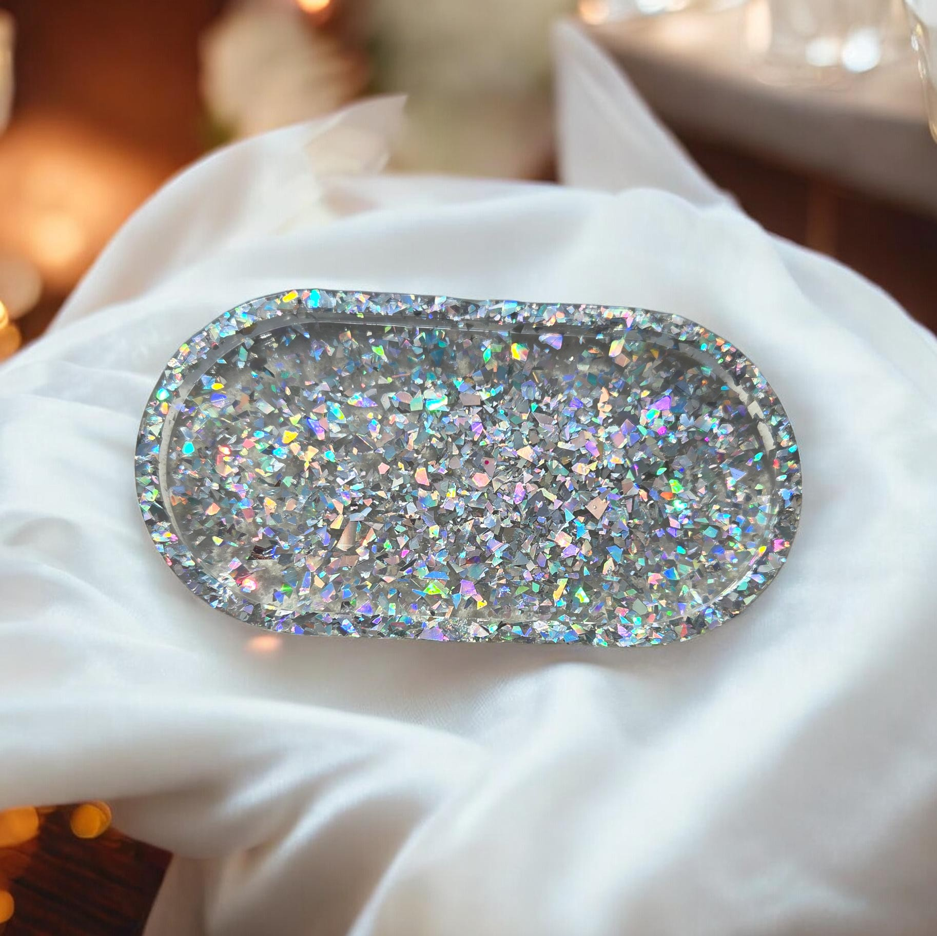 Epoxy onderzetter zilver ovaal