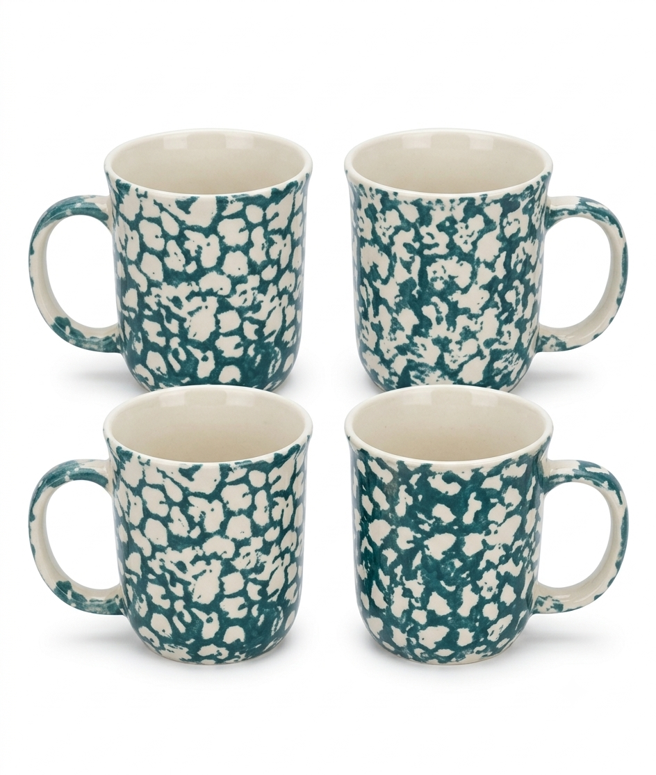 Green Spongeware Ceramic Tumbler (Set of 4)