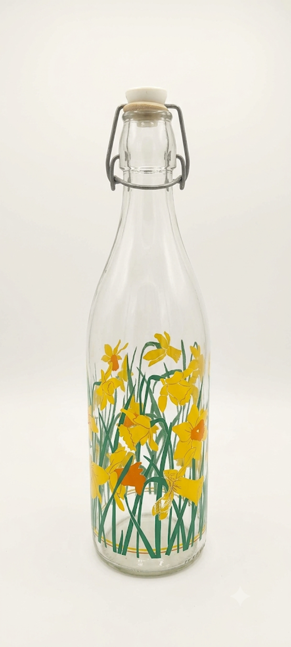 Vintage Glass Bottle with Daffodil Pattern