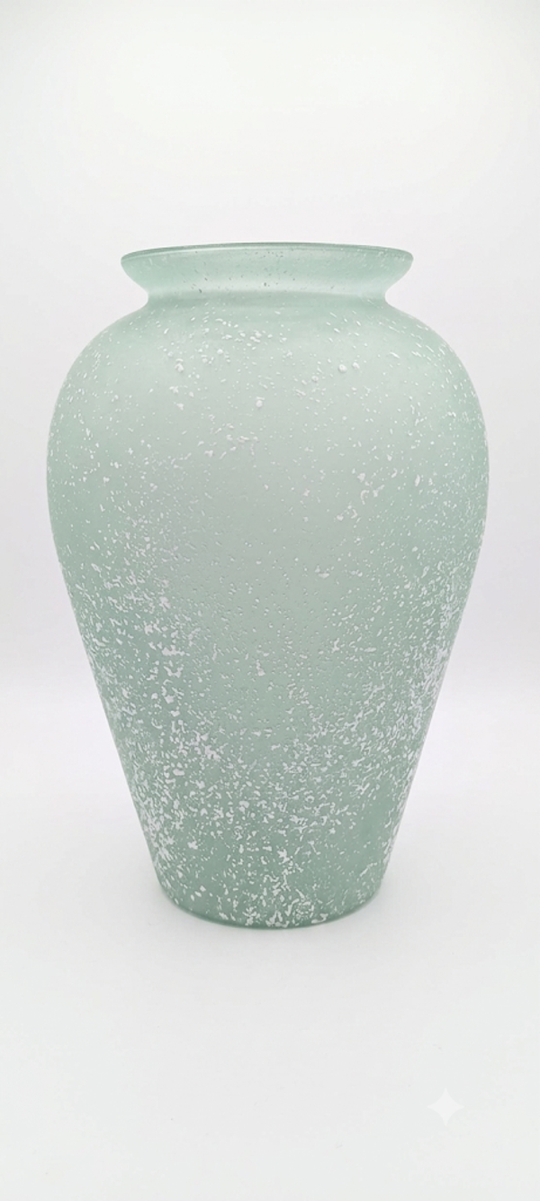 Mint-Frosted Art Glass Vase with Snow-Flecked Texture