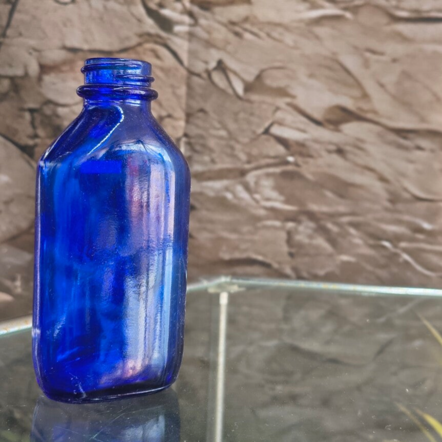 Vintage Cobalt Blue Glass Medicine Bottle (~5.25")