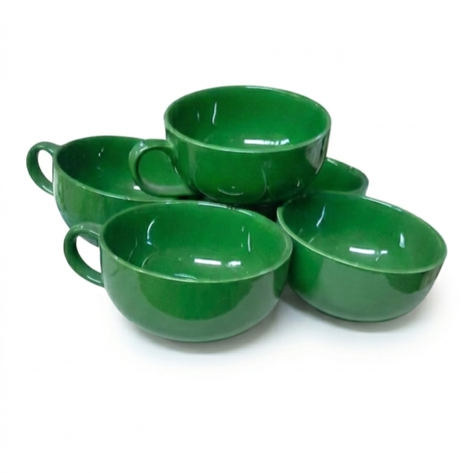 Green Glazed Ceramic Soup Mugs - Set of 5