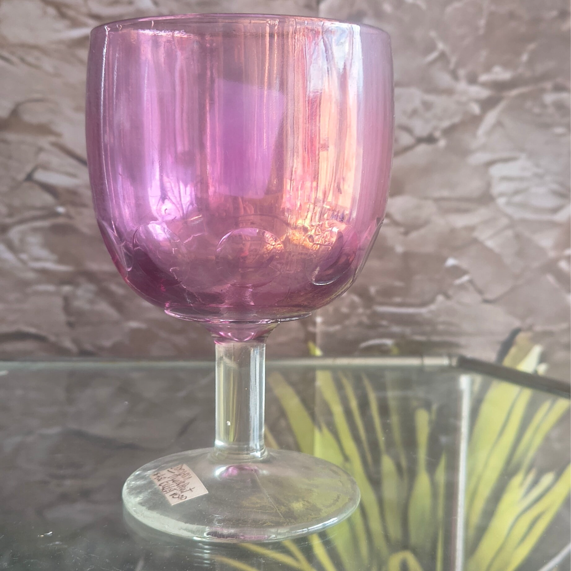 Vintage 6" Amethyst Iridescent Glass Goblet – Thumbprint Stemmed Wine / Water Chalice