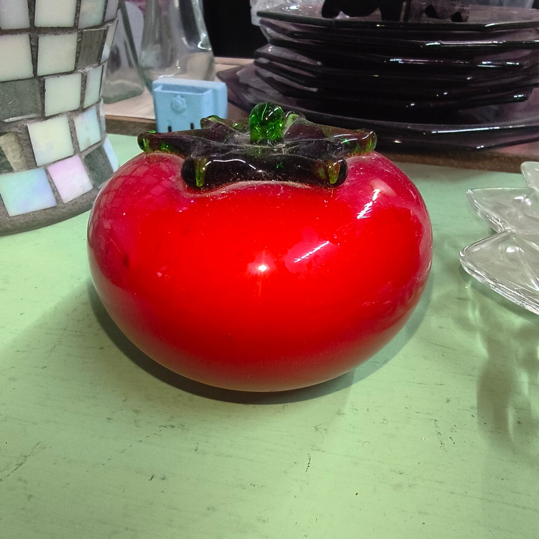 Vintage Hand-Blown Art Glass Tomato Figurine / Paperweight